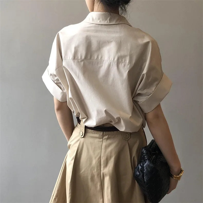 Chiffon Ruched Short Sleeve Blouse