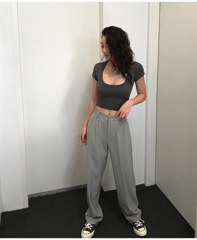 Stretch Slim U-Neck Crop Top