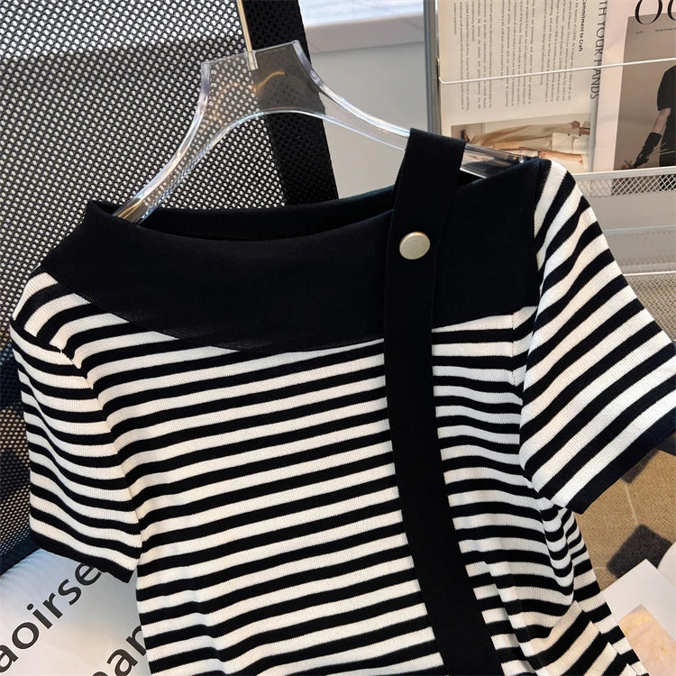 Striped Knit Batwing Pullover