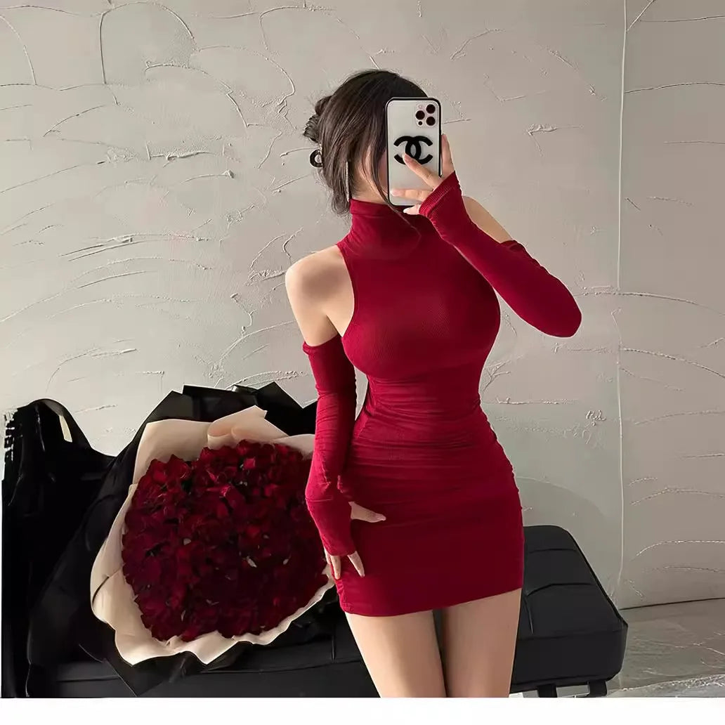 High Neck Slim Fit Mini Dress