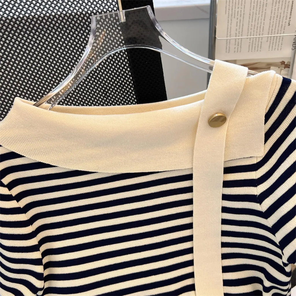 Striped Knit Batwing Pullover