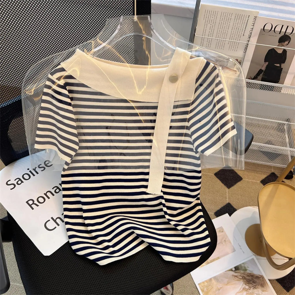 Striped Knit Batwing Pullover