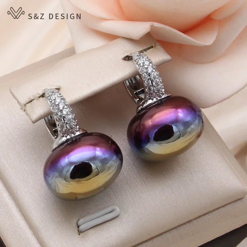 Women's Pearl & Cubic Zirconia Round Dangle Earrings