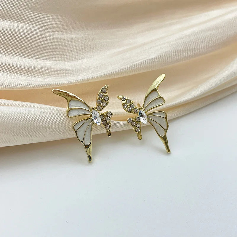 Women's Cute Butterfly Crystal Wing Stud Earrings