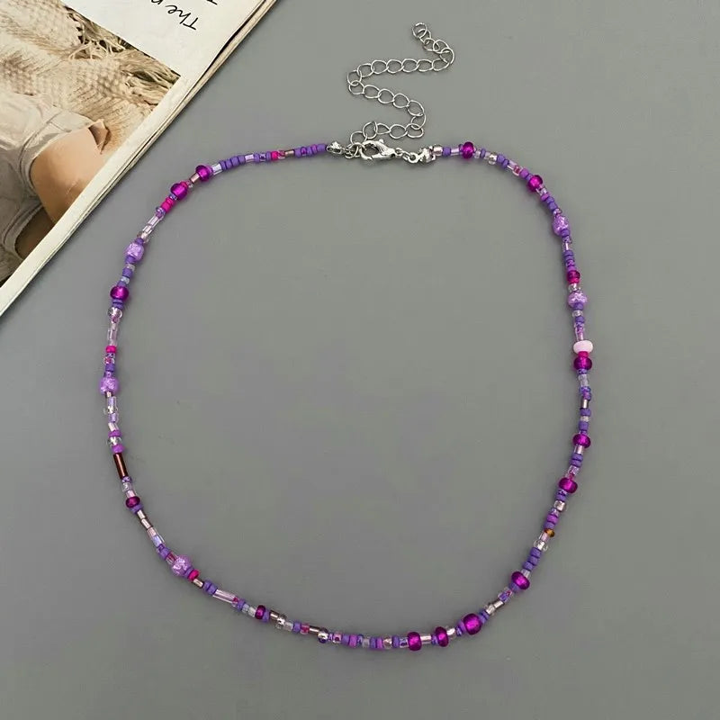 Women's Colorful Glass Beads Choker Necklace