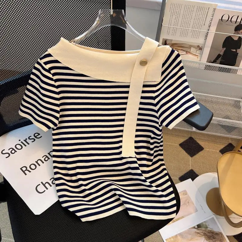 Striped Knit Batwing Pullover