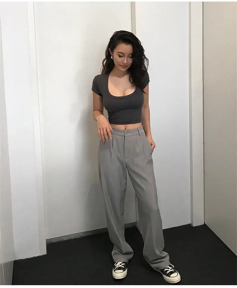 Stretch Slim U-Neck Crop Top