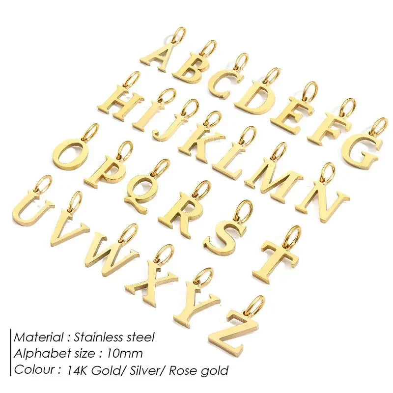 Gold Stainless Steel Initial Letter Charm Pendant