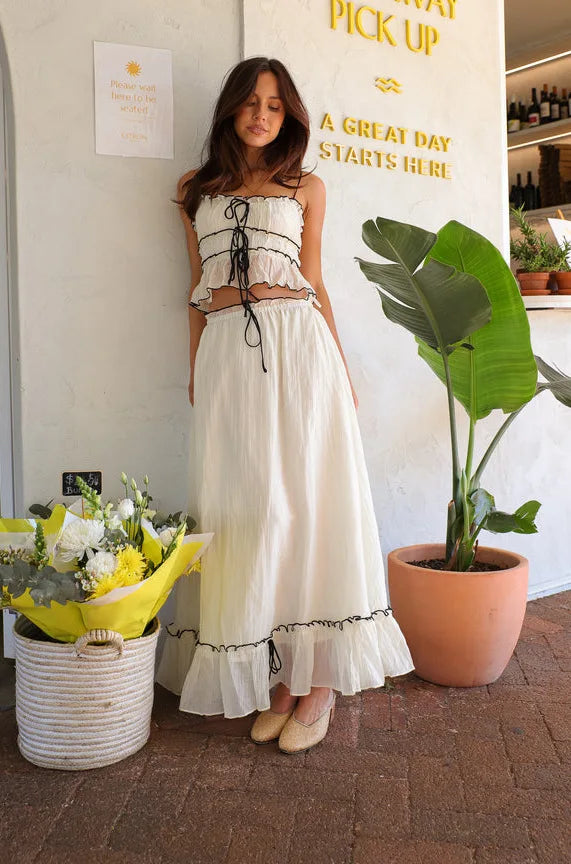 Bow Pleated Halter Top & Skirt Set