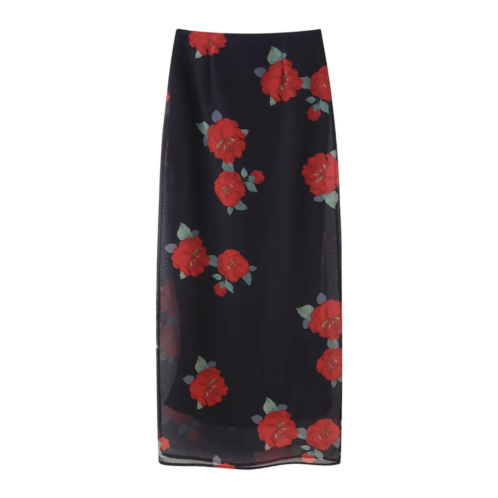 Floral Suspender Top & Midi Skirt Set