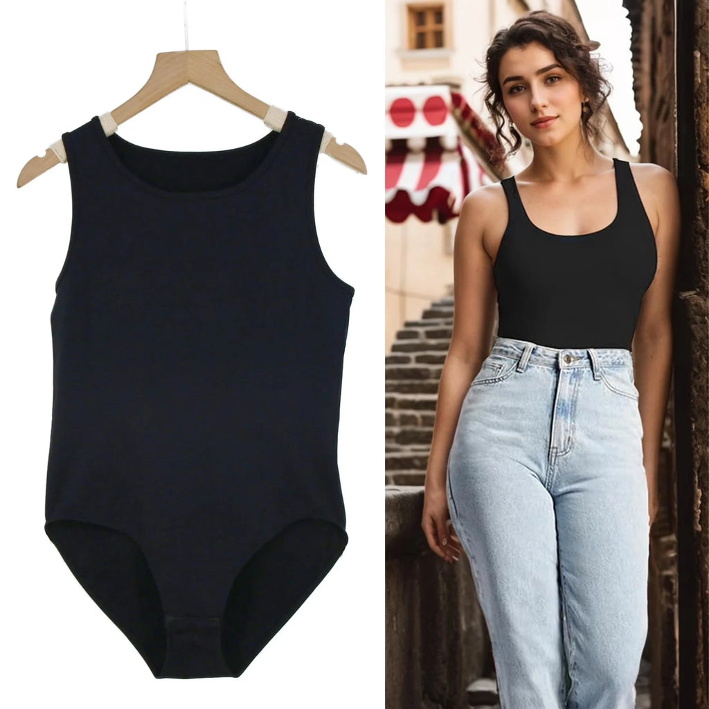 Scoop Neck Backless Bodysuit