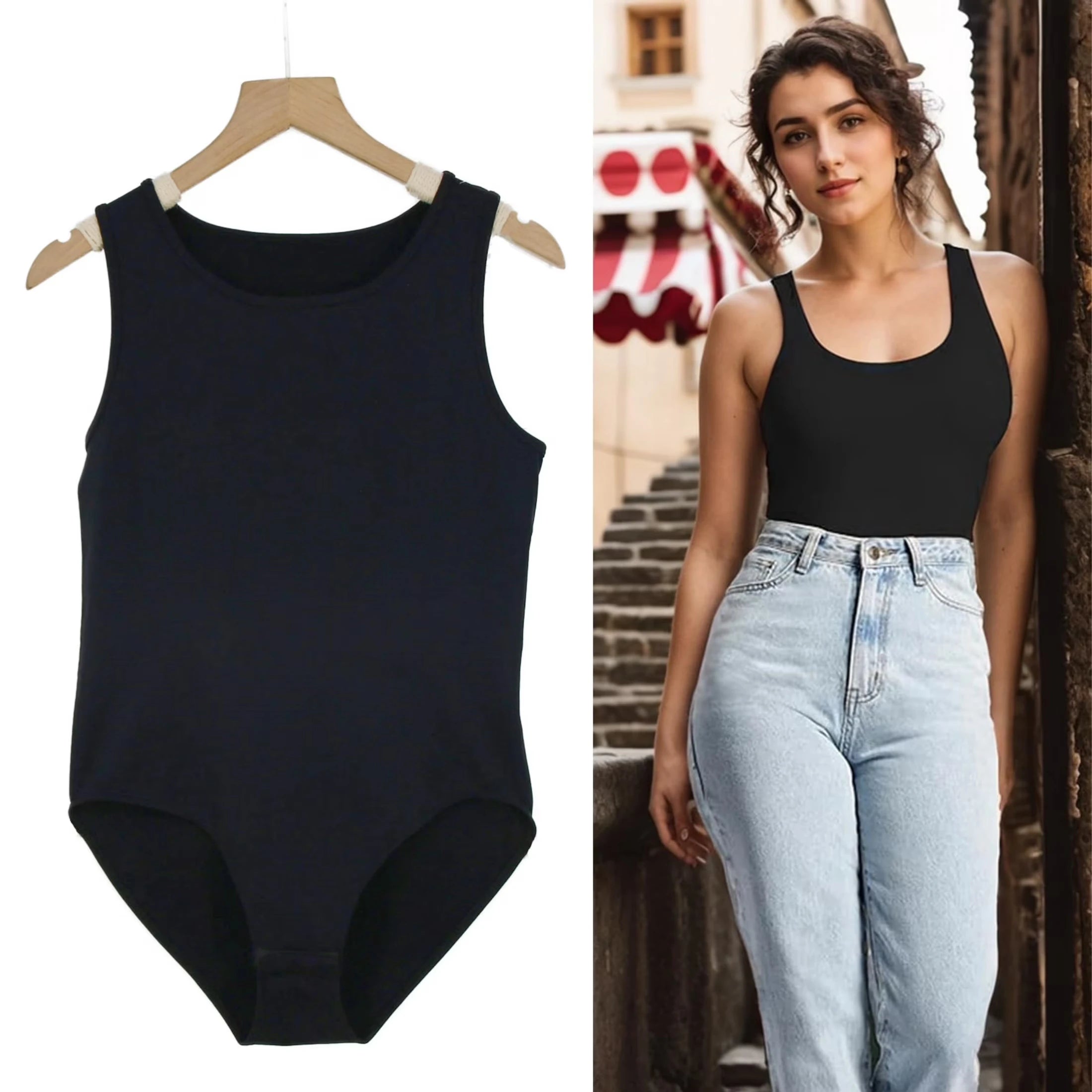 Scoop Neck Backless Bodysuit