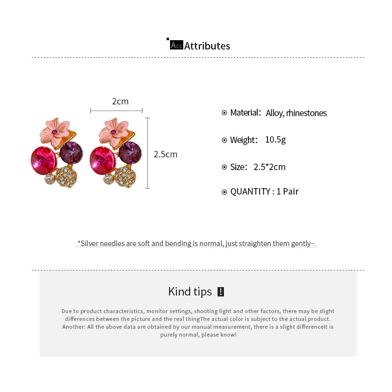 Green Flower Rhinestone Stud  Earrings For Women Sweet Delicate Fashion Personality Design Sense Commuter New Earring Wholesale