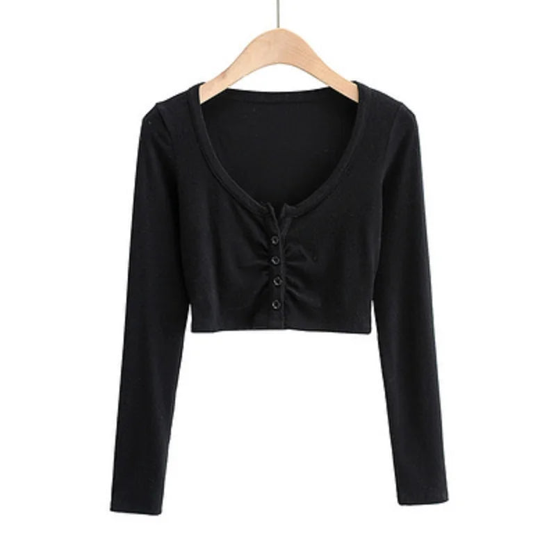 Long Sleeve Button Crop Top