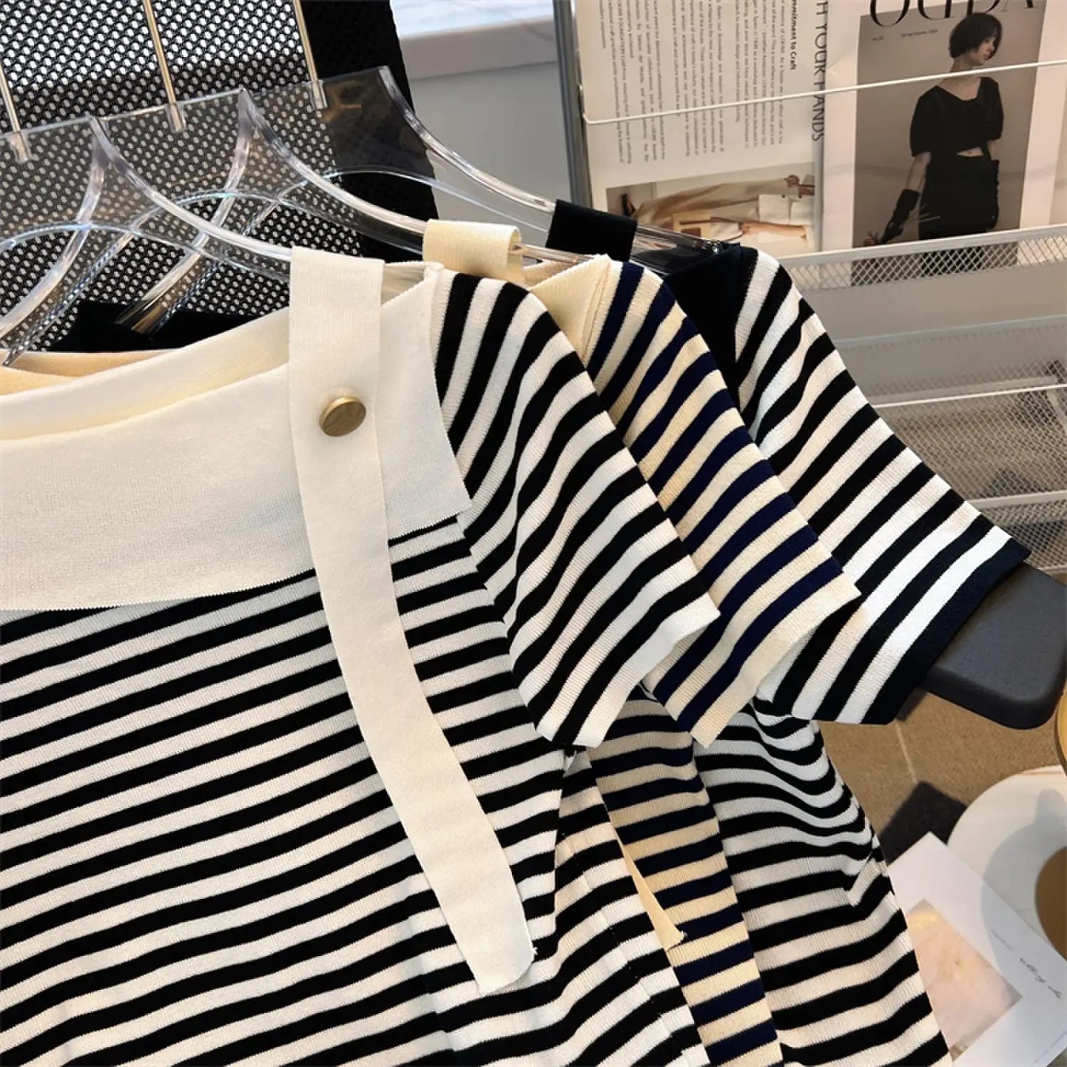 Striped Knit Batwing Pullover