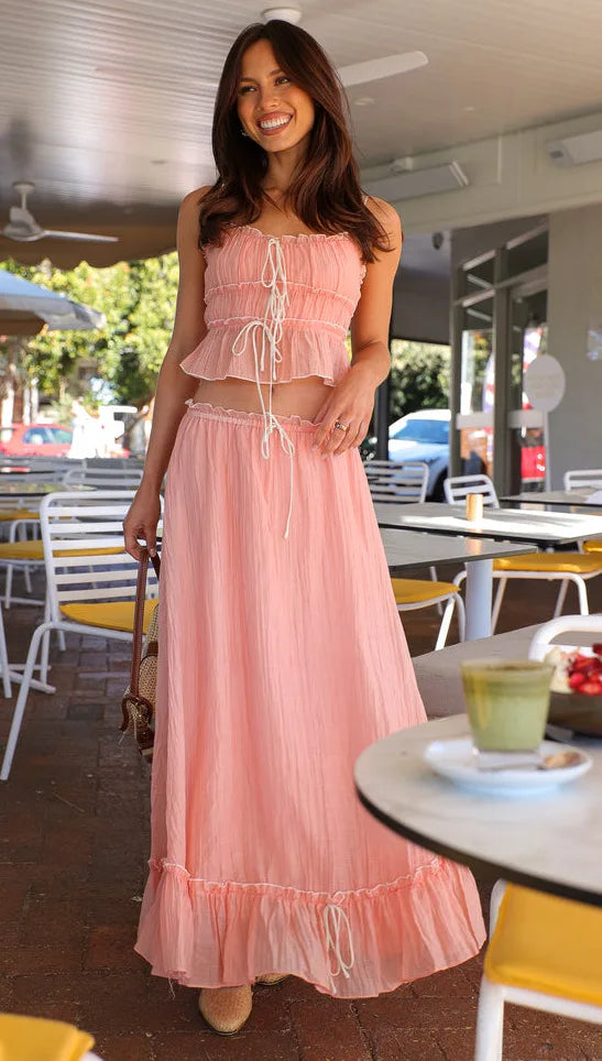 Bow Pleated Halter Top & Skirt Set