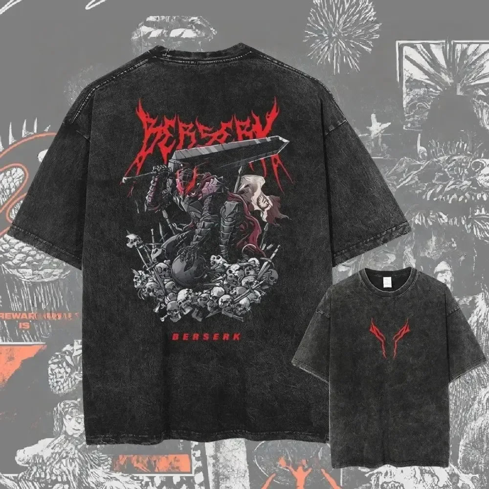 New Arrival Mens Clothes Tee Shirt Homme Graphic T-Shirts Men Tshirt for Men Ropa Hombre Washed Anime Berserk Baggy Camisetas