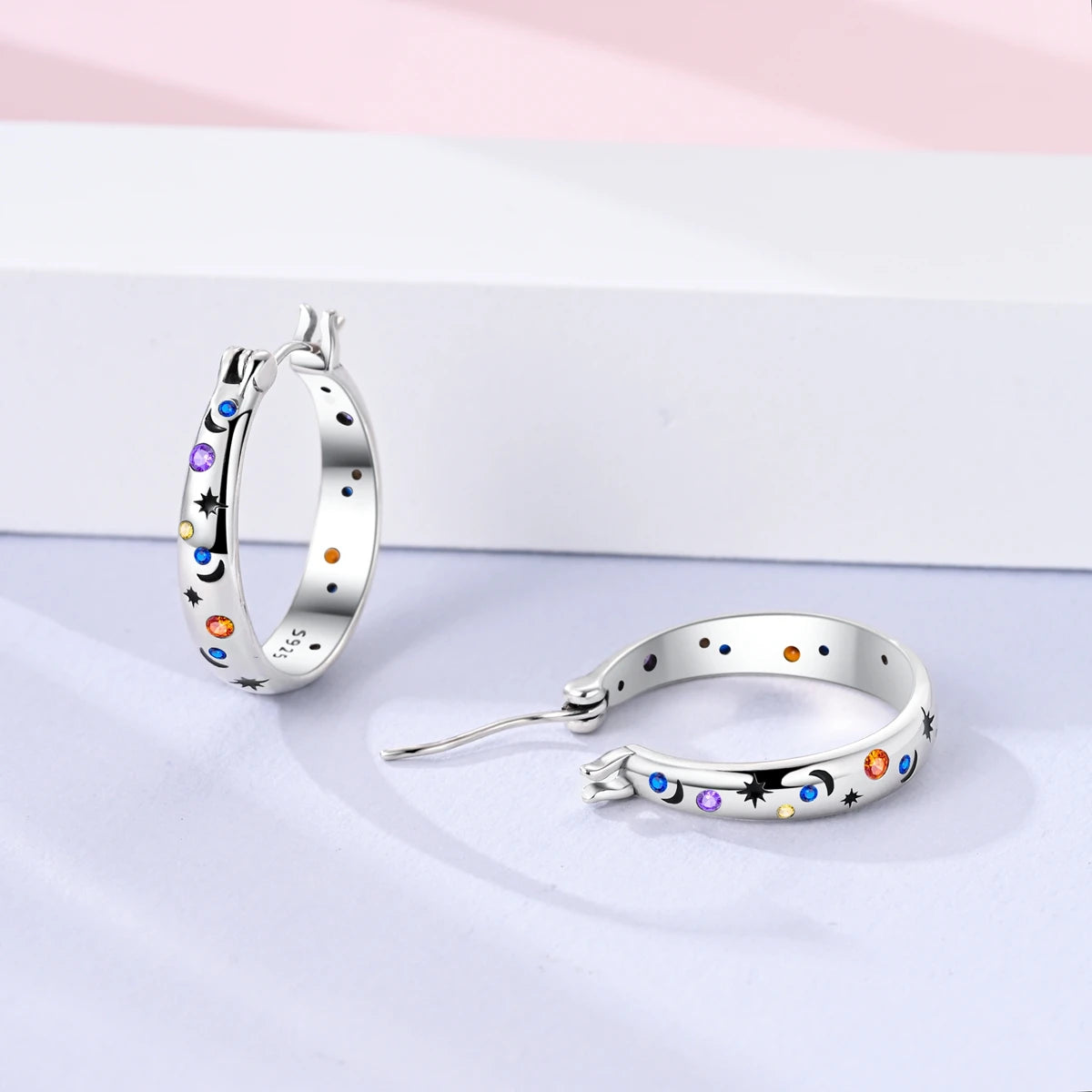 Women's 925 Sterling Silver Starry Sky Hoop Earrings