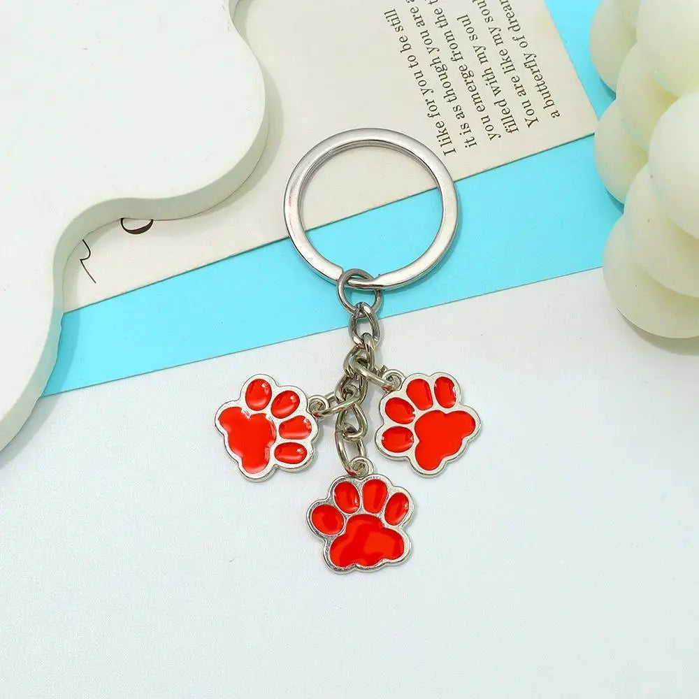 Cute Enamel Paw Print Keychain & Jewelry Gift Set