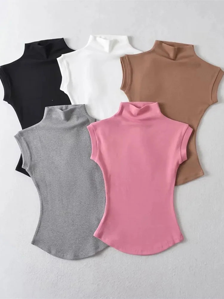 Slim Turtleneck Sleeveless Tee