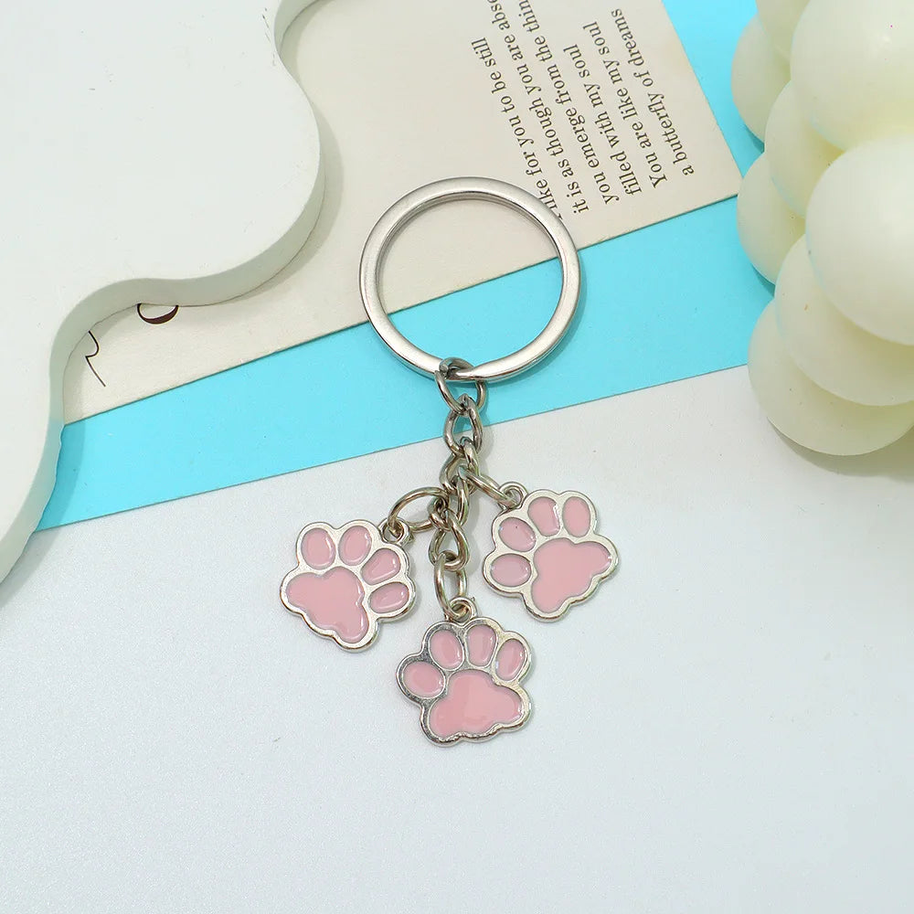 Cute Enamel Paw Print Keychain & Jewelry Gift Set