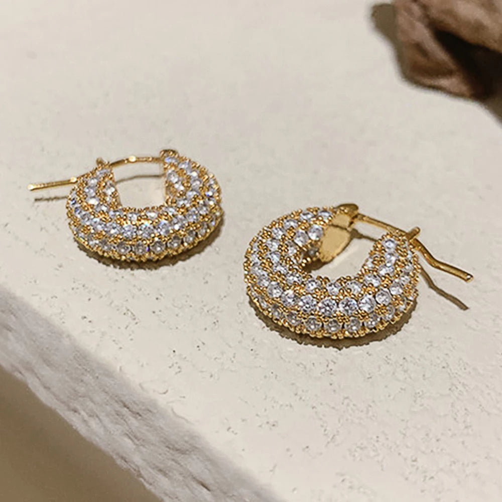 Women's CZ Stone Bling Hoop Earrings – Big & Small Sizes