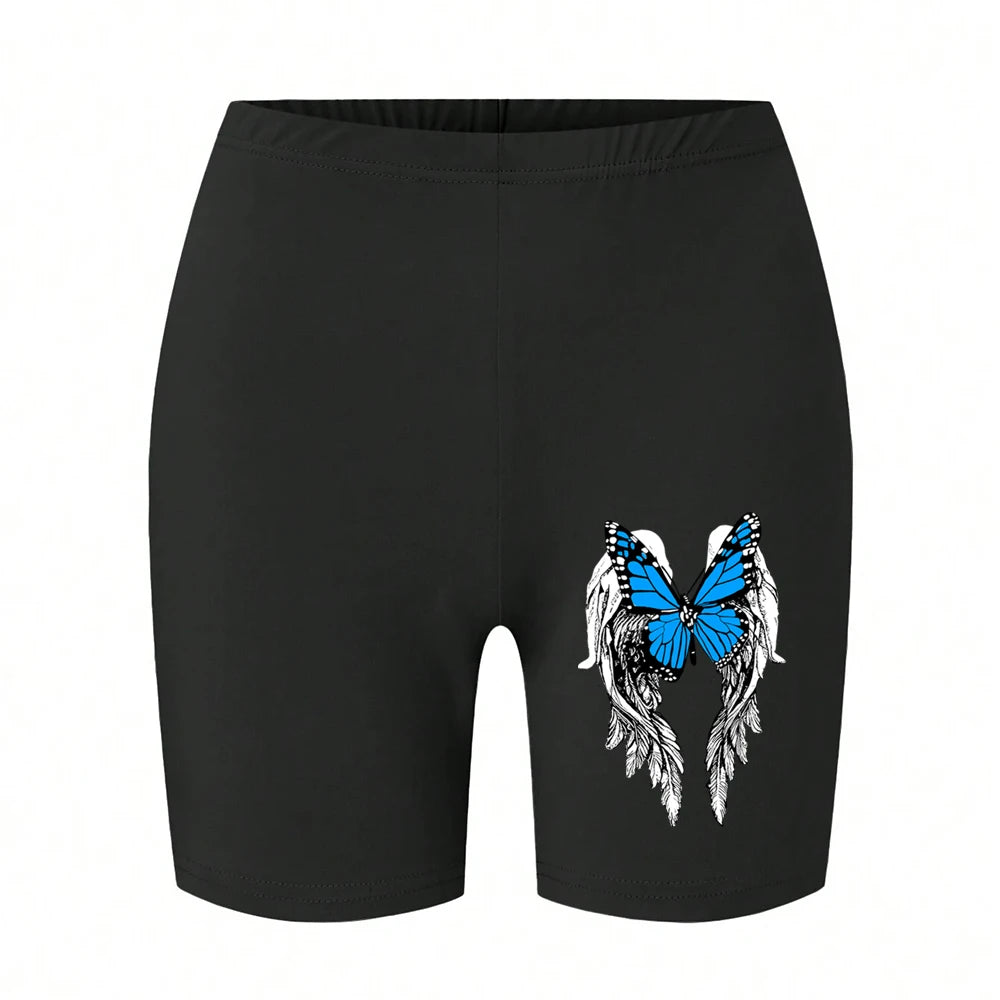 Butterfly Print High Waist Sport Shorts
