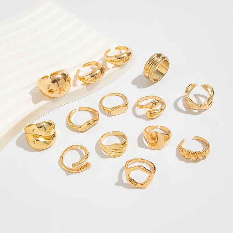Fashion Vintage Metal Rings For Women Gift Punk Hip Hop Gold Silver Color Irregular Knuckle Joint Ring 14pcs/set