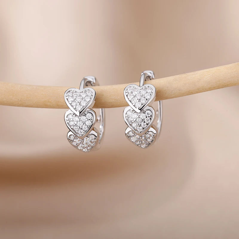 Women's Zircon Star Huggie Hoop Earrings in Gold Stainless Steel