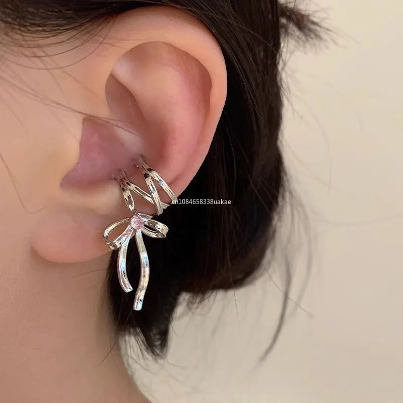 Women's Bow Knot Ballet Ribbon Clip-On Ear Cuff Earrings