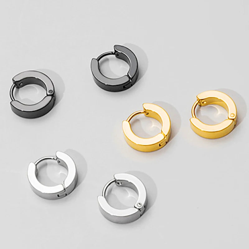 Unisex Black & Gold Stainless Steel Fake Earrings