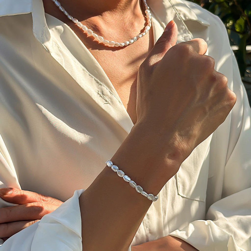 Salircon New Simple Imitation Pearl Necklace Bracelet Set Women Pendant Vintage Exquisite Clavicle Chains Party Accessory Gift