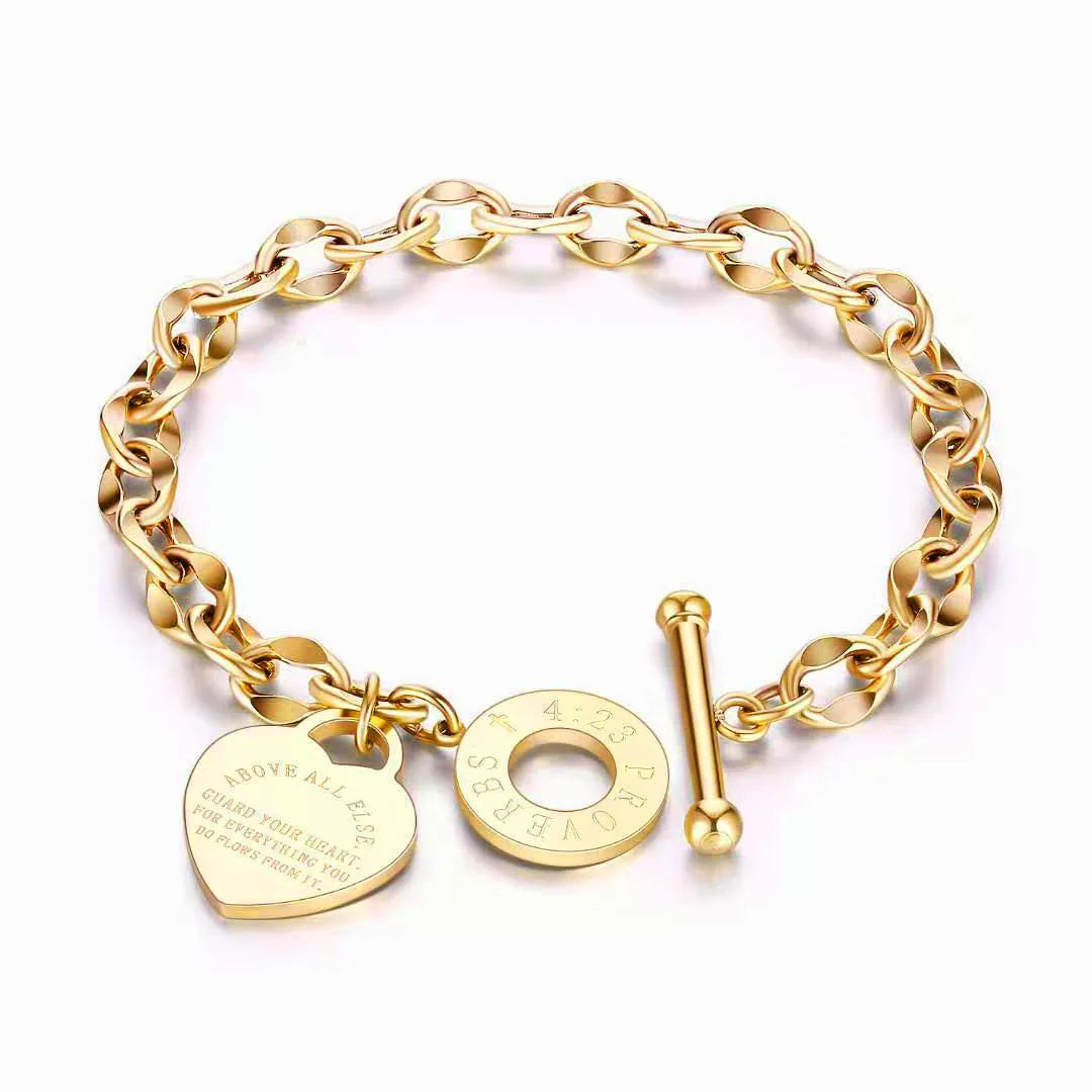 Double Heart OT Buckle Stainless Steel Couple Bracelet