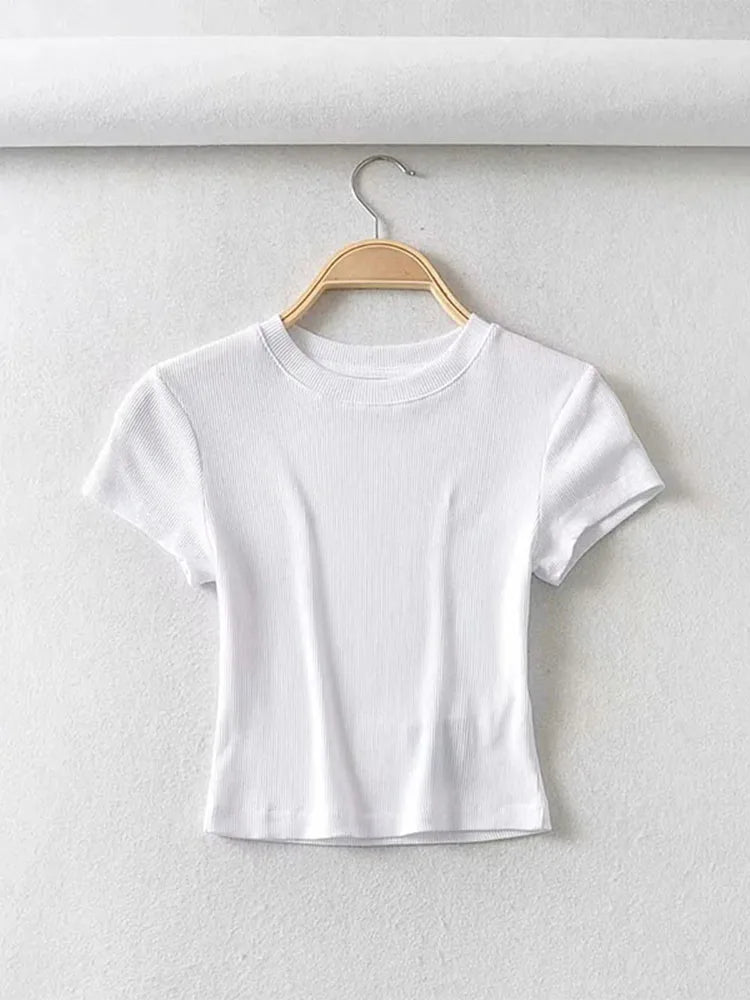 O-Neck Slim Stretch Crop Tee