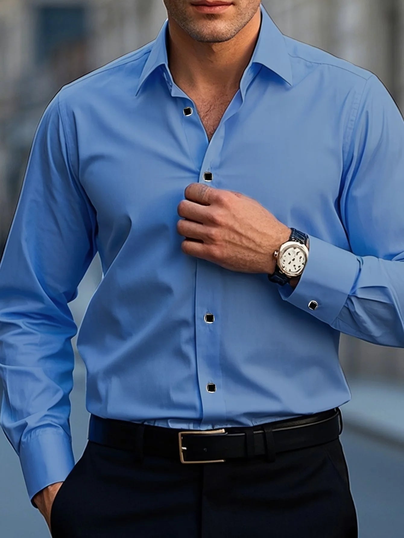 Elastic Fabric Long Sleeve Solid Shirt