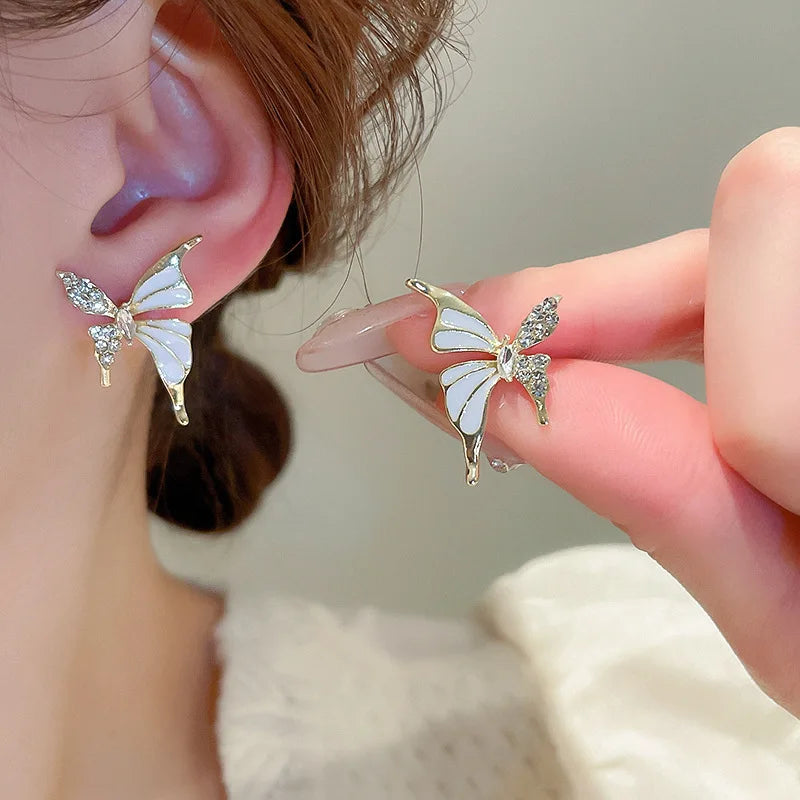 Women's Cute Butterfly Crystal Wing Stud Earrings