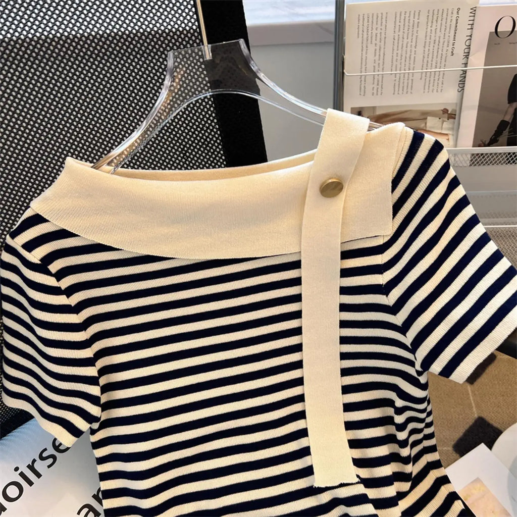 Striped Knit Batwing Pullover