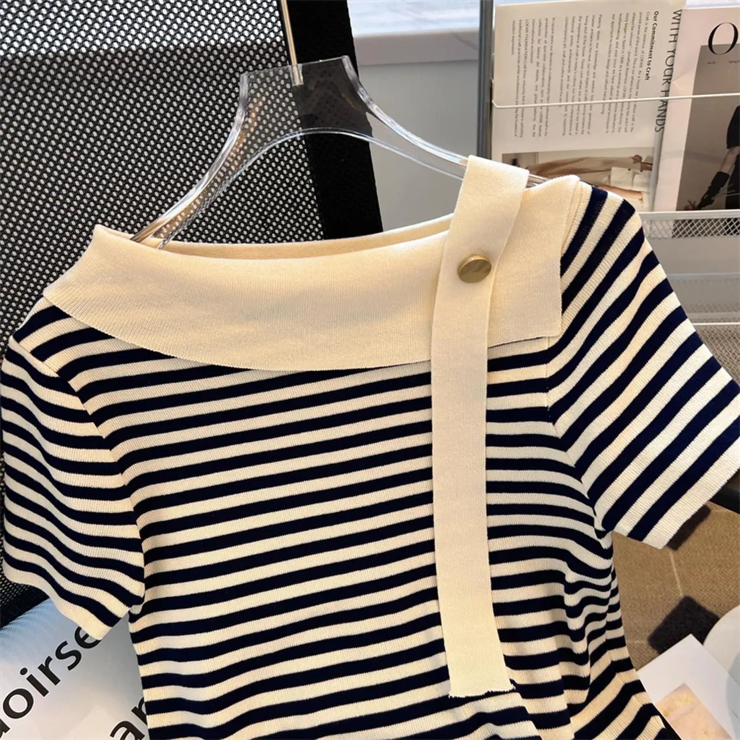 Striped Knit Batwing Pullover