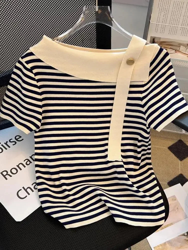 Striped Knit Batwing Pullover