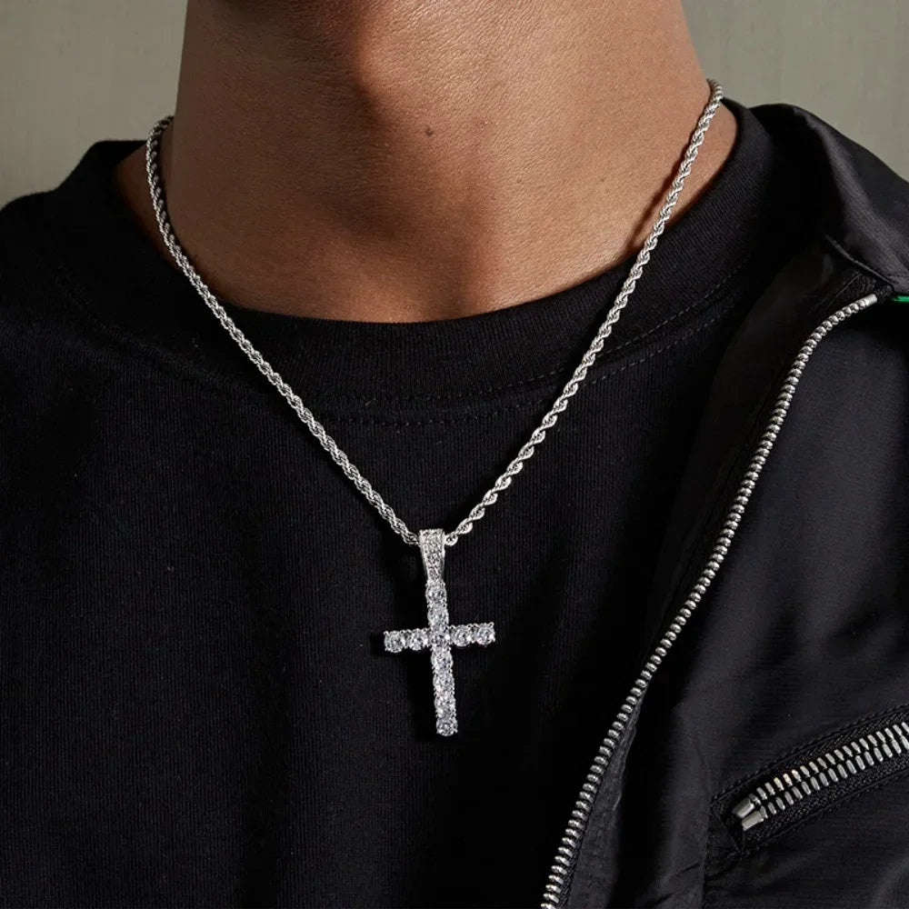 Huitan 60Cm Twisted Chain Long Necklace for Women/Men Fashion Luxury Cubic Zirconia Cross Pendant Necklace Gift Love Accessories
