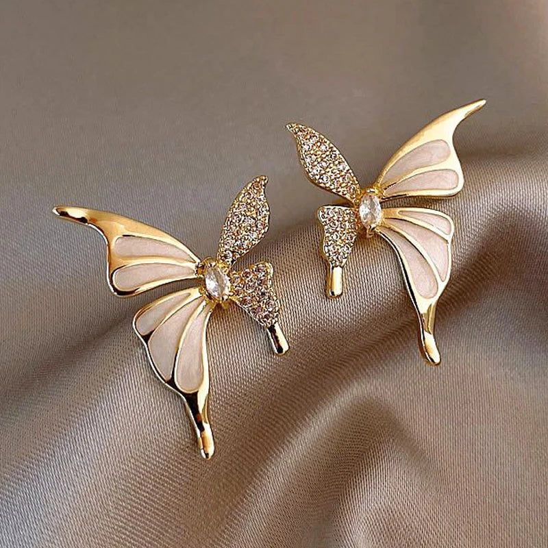 Women's Cute Butterfly Crystal Wing Stud Earrings