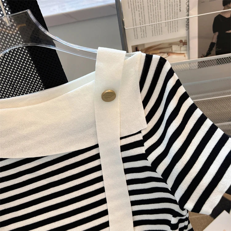 Striped Knit Batwing Pullover