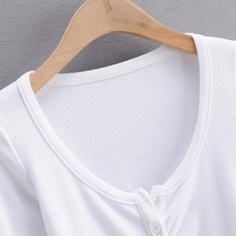 Long Sleeve Button Crop Top