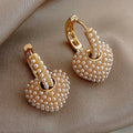 Women's Heart Shaped Pearl Stud Earrings