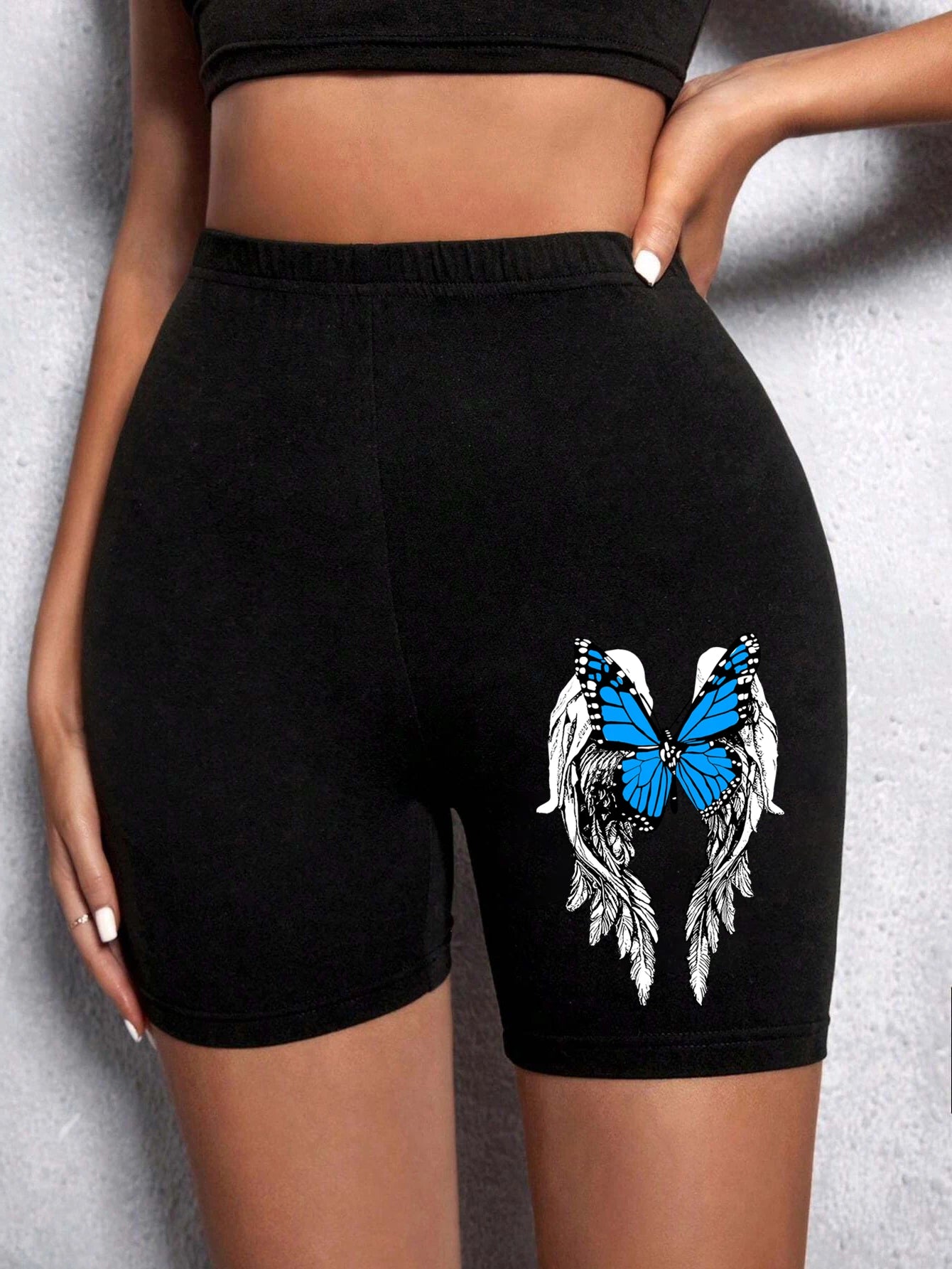 Butterfly Print High Waist Sport Shorts