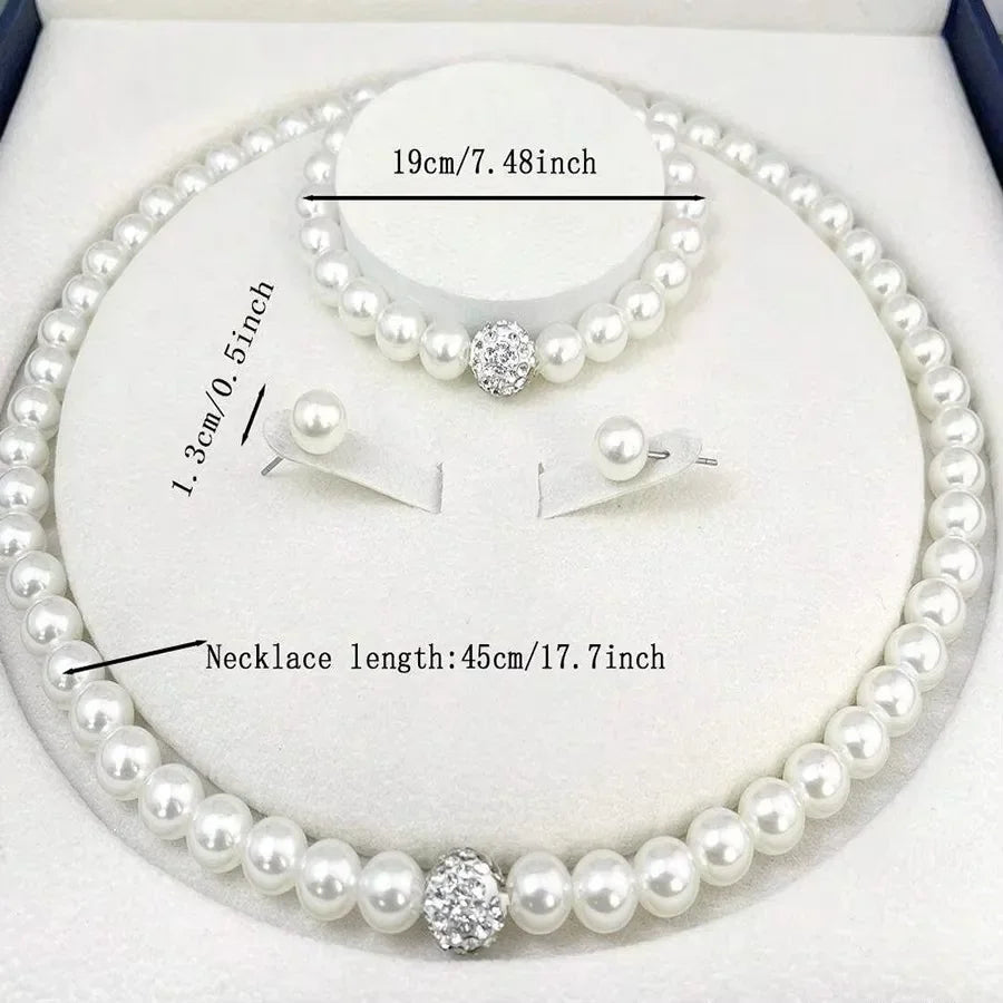 Women's 3-Piece Imitation Pearl Fireball Necklace, Bracelet & Earring Set