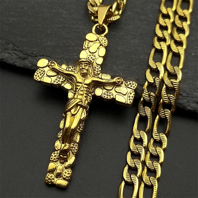 Fashion personality Cross Religious Pendant Men's Faith Stainless steel Gold plated Cross Necklace Punk Jewelry Accessories