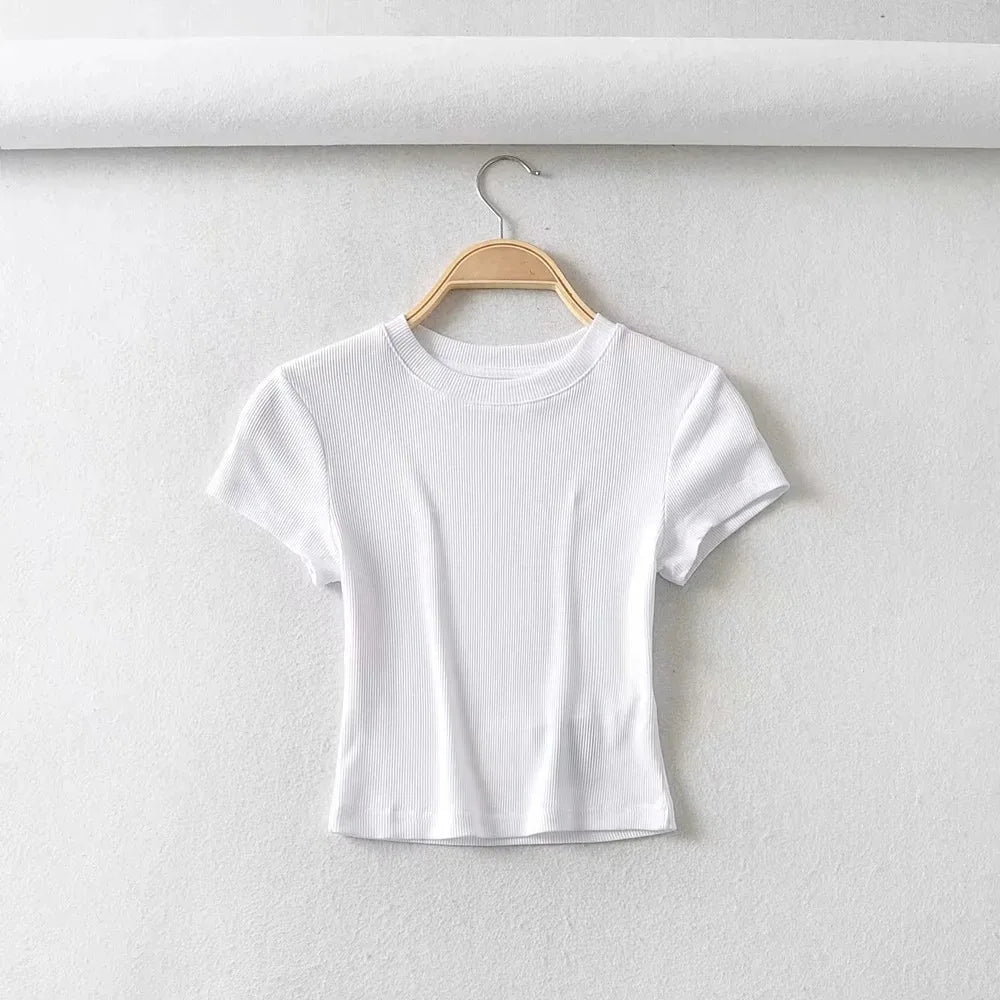 O-Neck Slim Stretch Crop Tee