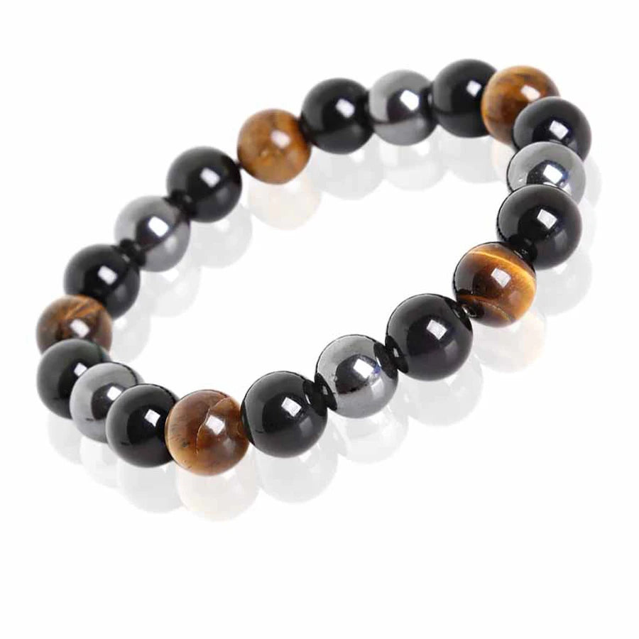 Natural Obsidian Hematite Tiger Eye Beaded Bracelet
