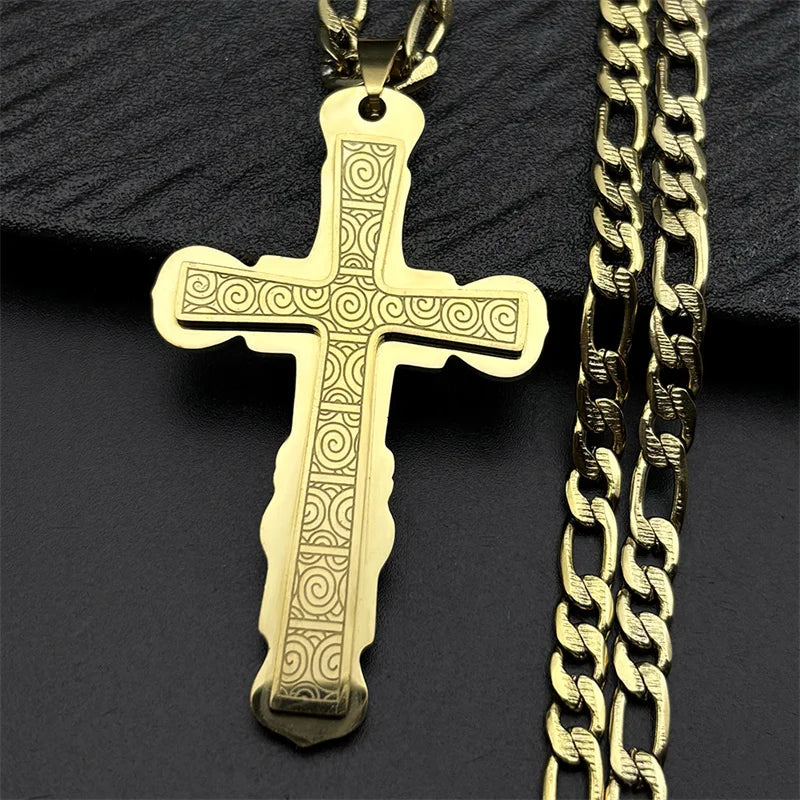 Fashion personality Cross Religious Pendant Men's Faith Stainless steel Gold plated Cross Necklace Punk Jewelry Accessories